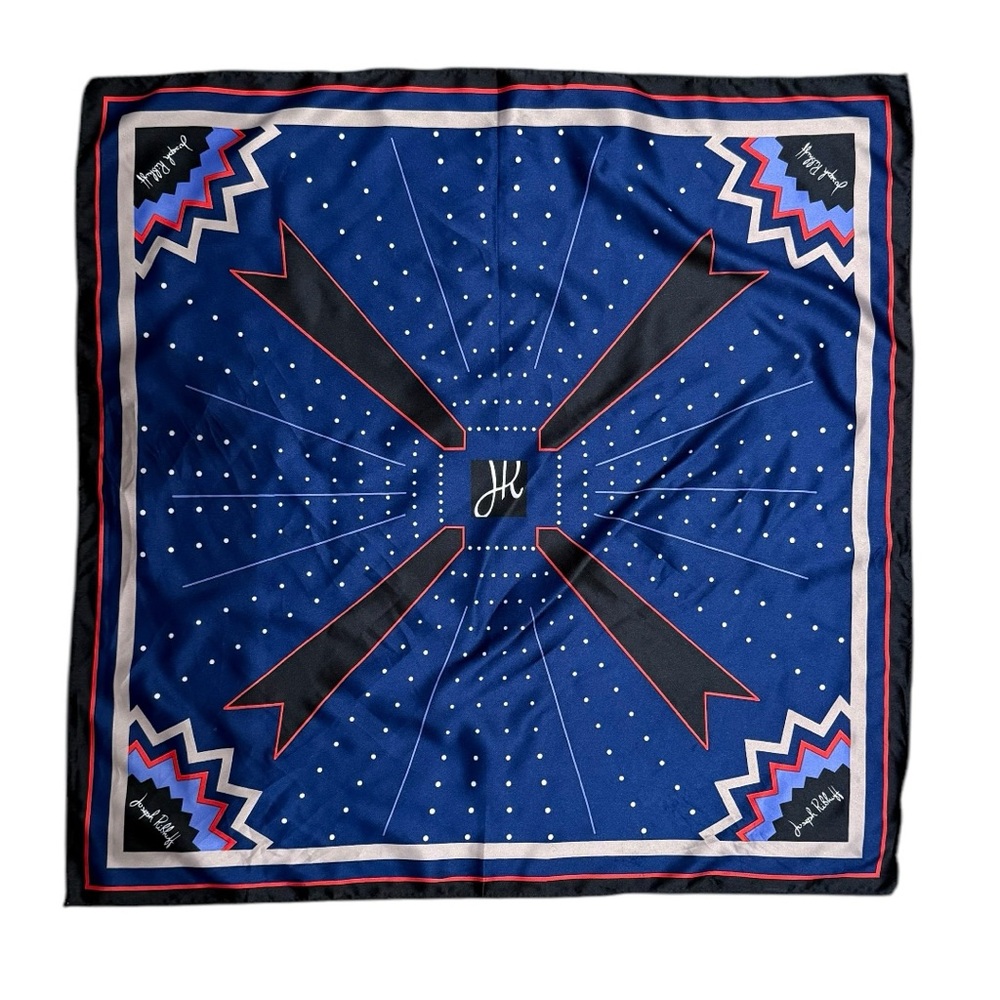 Joseph Ribkoff Blue Red Geometric Satin Square Scarf